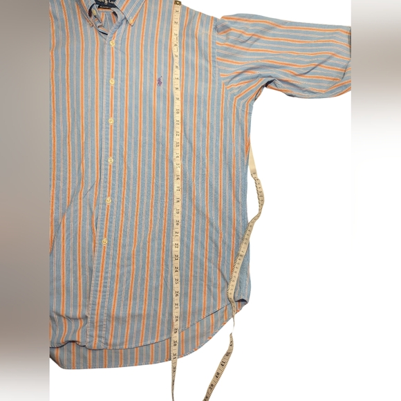 Ralph Lauren Men’s L Classic Fit Blue Orange Striped Cotton Button Down Shirt - Picture 10 of 11